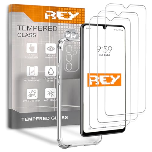 REY 3X Protector de Pantalla y Funda Anti-Shock para Samsung Galaxy M23 5G - Galaxy M13 4G, Cristal Vidrio Templado y Silicona TPU de Alta Resistencia