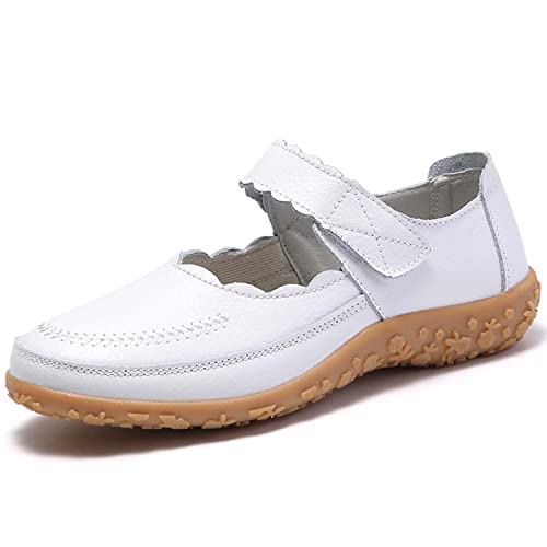 Eliogn Women's Mary Jane Flats Leather Fashion Casual Shoes Ultra Light Soft Comfortable Nurse Shoes Walking Flats