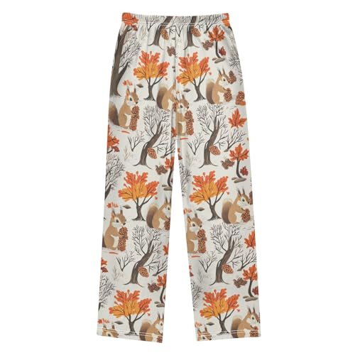 Squirrels Pine Cones and Maple Tree Boys Pants for Kids Jogger Pants with Pockets S2