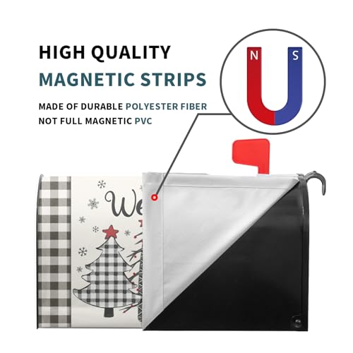 Image of Miaoquhe Christmas Buffalo Plaid Mailbox Covers Magnetic Standard Size 21 inchx18 inch Winter Welcome Tree Mailbox Wraps Xtmas Snowflakes Post Letter Box for Holiday Outdoor Decoration
