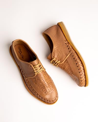 Mexico en la Piel Handmade Men’s Leather Huarache Sandals - Genuine Tan Leather, Closed-Toe, Lace-Up, Breathable, Comfortable, Crepe Sole, Sizes 7-13 US3