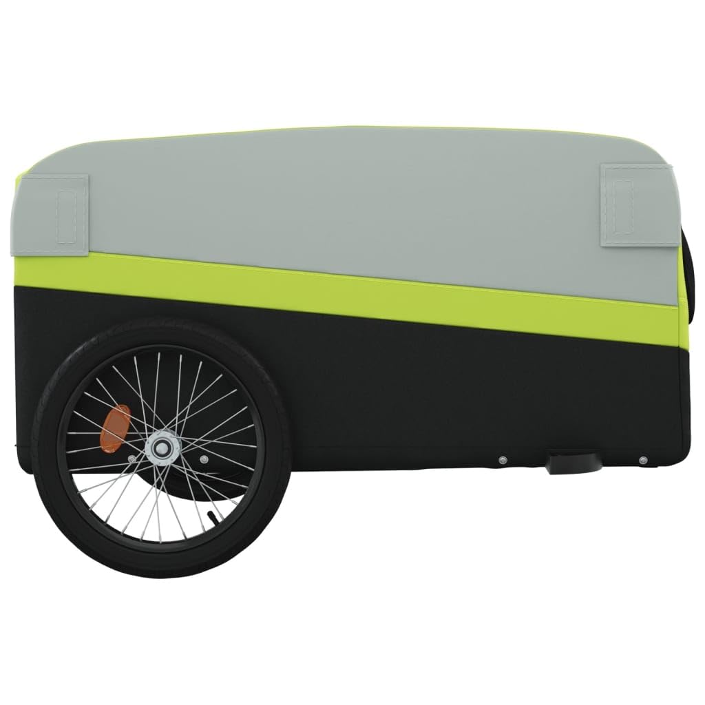 Mangloder Fahrradanhänger schwarz und grün robust aus Eisen mit Deichsel für Transport, Camping, Familienausflüge geeignet, inklusive Sicherheitsflagge und faltbar Design