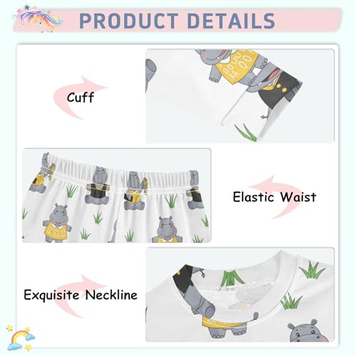 Pajama Sets Long Sleeve Cute Hippo Pattern Prints Soft Comfy Sleepwear 2 Piece PJS 3-8T4