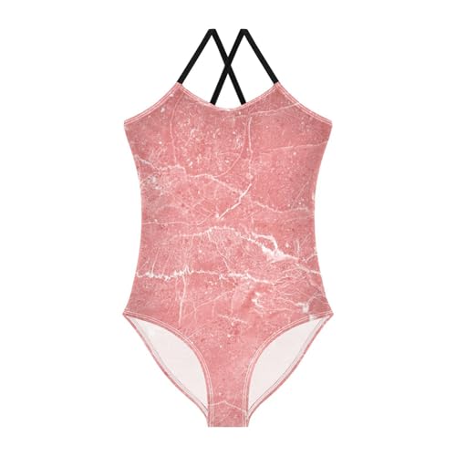 Pink Marble Stone with White Girl's Swimsuit 1 Piecing Toddler Swim Suits for Girls Teen Bathing