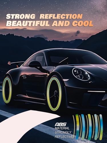 Image of 20PCS Car Wheel Reflective Decorative Strip,Night Safety Warning Stickers,Cars,Motorcycles,Bicycles are Applicable, Colorful and Diverse, a Street the Most Beautiful Car (Yellow-Blue)