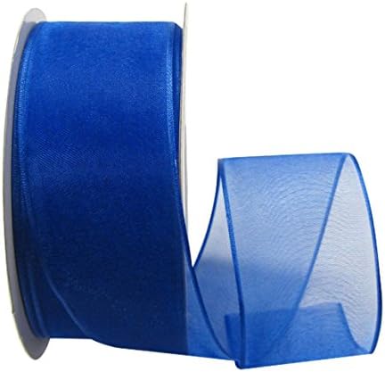 Ribbon Bazaar Wired Sheer Organza 1-1/2 inch Royal Blue 25 yards Ribbon, Ivory,Purple,Turquoise,White, 1-1/2 inch 25 yards