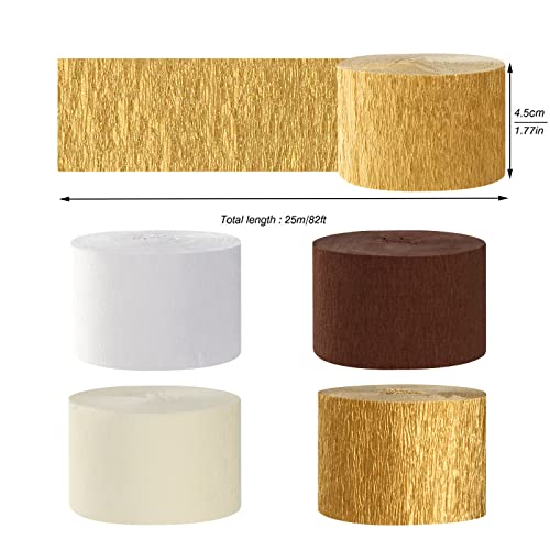 Image of White-Brown Ivory-Gold Boho Party-Decorations Streamers - 8 Rolls Rustic Wedding Birthday Neutral Baby Bridal Shower Crepe Tissue Paper Streamer Bachelorette Engagement Garland Decor Panduola