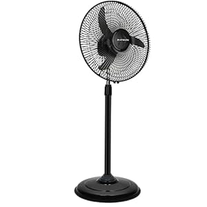 LONGWAY Bolt Black Pedestal Fan, P1 400 mm, Ultra High Speed, 3 Blade, Decorative Star Rated (Black, Pack of 1)