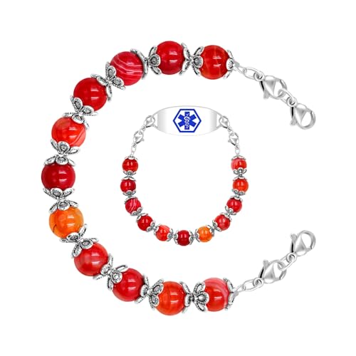 Image of Interchangeable DIY Semi-Finished Medical Alert Bracelet - 8mm Natural Stone Bead Adjustable Dual-Use Bracelet - YA5062