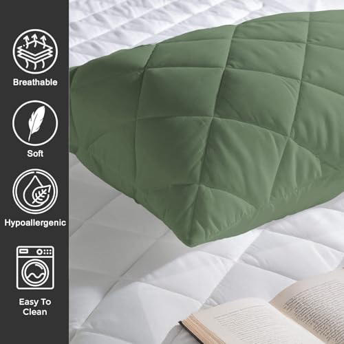 Image of LINENWALAS Cotton Quilted Pillow Cover - Set of 2 | Ultra-Soft, Cooling & Breathable | Skin & Hair Friendly |Zipper Closure | Sweat-Absorbent & Hypoallergenic (18x28 Inches, Avocado Green)