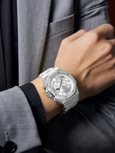 Image of OPK Men Analog Automatic Watches Waterproof Multifunction Chronograph Diamond Moon Phase Luminous Stainless Steel Band Wrist Watches
