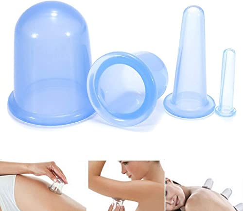 Anti Cellulite Cups Facial Cupping Therapy Set - Eyes & Body Massage Cups for Stress Relief - 4 Pcs Acupuncture Body Helper Vacuum Silicone Treatment Cupping Cups for Wrinkle Reduce Anti-Aging