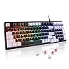 WJX Wired Gaming Mechanical Keyboard, Creamy&Silent Keycaps RGB Backlit, Number Pad, MX Cherry Style, Cool LED Light, PBT Keycaps, Hot Swappable USB Keyboard (Black)
