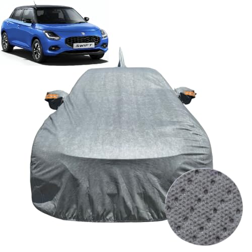 Image of Car Cover for Maruti Suzuki Swift (2024-2026) | 100% Waterproof Cover with Antenna & Reflective Mirror Pockets | Dustproof, Scratchproof, Heatproof Swift Car Cover |Soft Cotton Lining| Grey