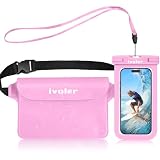 ivoler Set de Bolsa Waterproof con Riñonera Impermeable Bolsa Cintura y Funda Móvil Impermeable para Playa Natación Canotaje Pesca, Protección Teléfono Móvil, Cámara, Documento, Pasaporte, Rosa Pastel