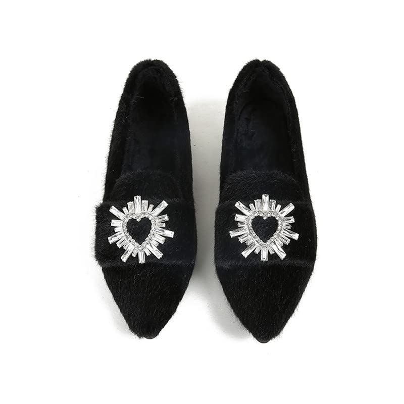 Women's Glitter Rhinestone Wedding Flats Winter Fur Dress Shoes Pointed Toe Ballet Flats2