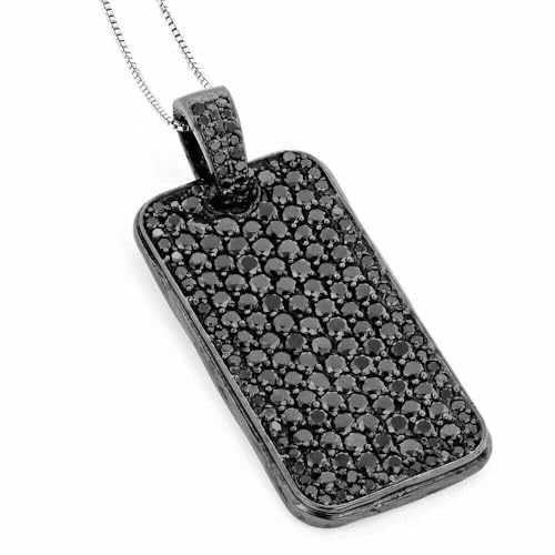 Generic Round Cut Black Diamond 925 Sterling Silver 14K Black Gold Finish Diamond Dog Tag Pendant Necklace