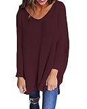 StyleDome Damen Jumper Shirt Dress Herbst Langarm Plus Size Pullover Strick Sweater Sweatshirt Tops Weinrot M