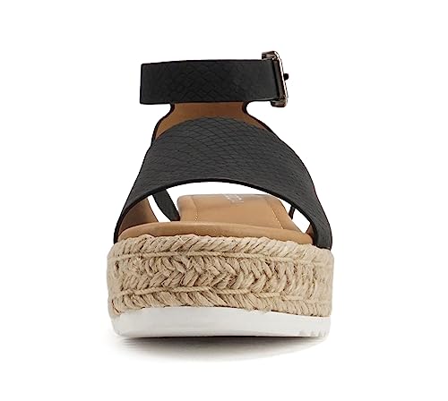 Image of Soda Topic Open Toe Buckle Ankle Strap Espadrilles Flatform Wedge Casual Sandal