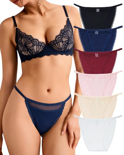 Image of LEVAO Cotton Underwear for Women, Lace Cut Out String Bikini Panties S-3XL