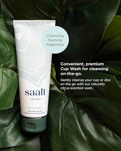 Image of Saalt Travel Menstrual Kit - Easy Cleaning for Public Restroom, School, or Travel for Menstrual Cup or Menstrual Disc - Reusable Travel Bag, 3.4oz Wash, Squeeze Bottle, Compact Sanitizer