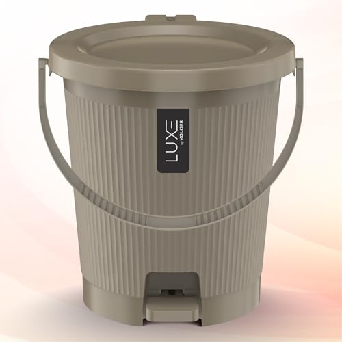 Image of KOLORR Luxe Premium Plastic Pedal Dustbin | Modern Plastic Waste Bin, Trash can with Sleek Design for Home, Kitchen, Office, Bathroom & Washroom - Medium, Lt Brown