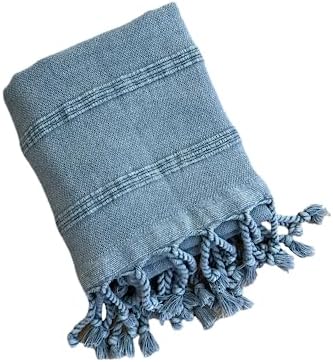 MyAprils Turkish Hand Towels - Farmhouse Bath Towels Face, Hair, Guest - Decorative Hand Towels for Kitchen Tea Towel Washcloth, Gym Travel Towel - Denim Blue/Gray