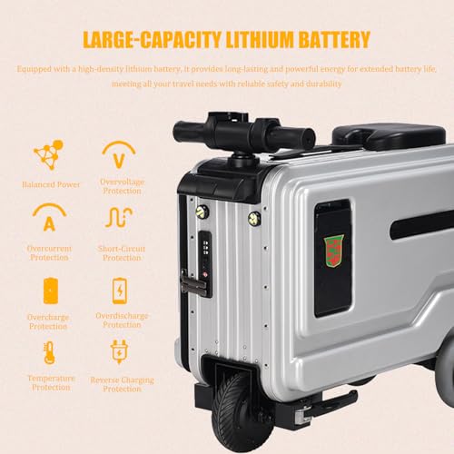 20 Inch Smart Rideable Electric Suitcase With Night Light & Cup Holder - Maximum Load Capacity 110kg, Suitable For 80~200cm Users, Hands-free Travel Solution For Modern Jetsetters silvery4