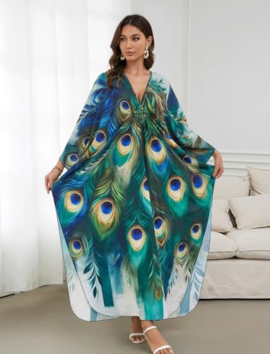 Image of KECVOT Kaftan Dresses for Women Plus Size Batwing Sleeve Caftans Long Bathing Suit Cover Up Maxi Beach Dress Loungewear
