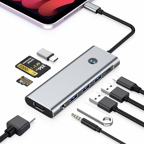 USB C HUB for iPad Pro Adapter 4K 60Hz HDMI, 100W PD, SD/TF Card Reader, 3 USB A Port, 3.5mm Audio Jack, 9 in 1 USB C Dock for iPad Air/Galaxy...