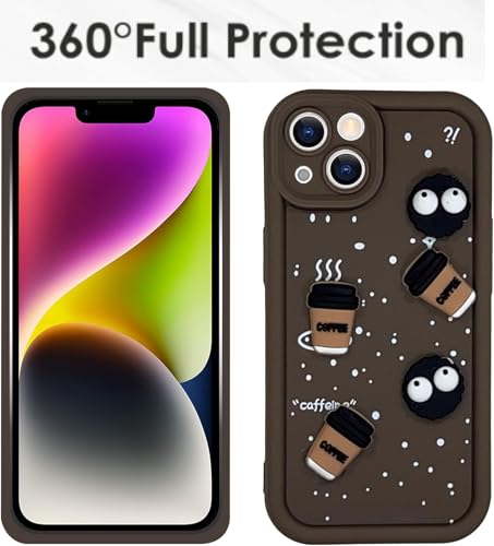 Image of GoldKart Back Case Cover Compatible for iPhone 13 /14 | Cute Fun Cartoon 3D Ball Coffee Silicone Case | Full Body Protection Back Cover for iPhone 13 /14 - Brown