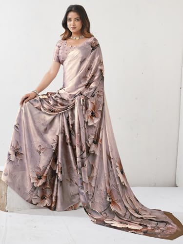 Image of Satrani Women's Satin Digital Printed Saree with Unstitched Blouse Piece