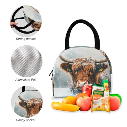 Highland Cattle Winter Print Backpack Set with Lunch Bag, Large Capacity Travel Backpacks and Lunch Box Insulated for Commute Hiking Picnic4