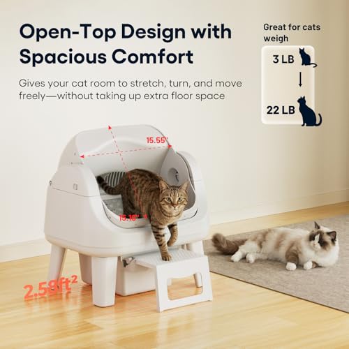 Image of PetPivot Open Top Self Cleaning Cat Litter Box, Automatic Litter Box with 7 Pairs of Safety Sensors, Anti-Pinch Protection and Easy Access Step for Senior Cats, White