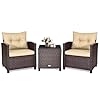 Kotek 3 piece patio furniture set outdoor conversation set with washable cushions tempered glass tabletop pe rattan wicker bistro set for porch garden balcony beige  urban country home decor