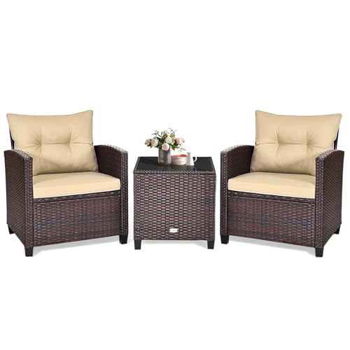 Kotek3piecepatiofurnituresetoutdoorconversationsetwithwashablecushionstemperedglasstabletopperattanwickerbistrosetforporchgardenbalconybeige Urban Country Home Decor Kotek 3 piece patio furniture set outdoor conversation set with washable cushions tempered glass tabletop pe rattan wicker bistro set for porch garden balcony beige urban country home decor