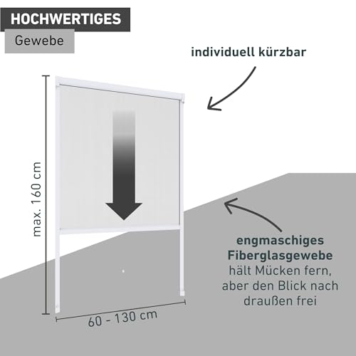 Windhager Insektenschutz Rollo Plus, Fliegentitter, Alurahmen für Fenster, weiß, Selbstbausatz 130 x 160 cm