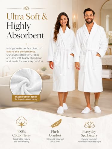 Image of BIOLINEN 100% Cotton Terry Shawl Collar Bathrobe with Slippers