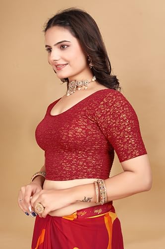 Image of SFT Women's Polycotton Readymade Saree Blouse with Round Neck Half Sleeves Solid Pattern Regular Fit Pull On Closure and Standard Length