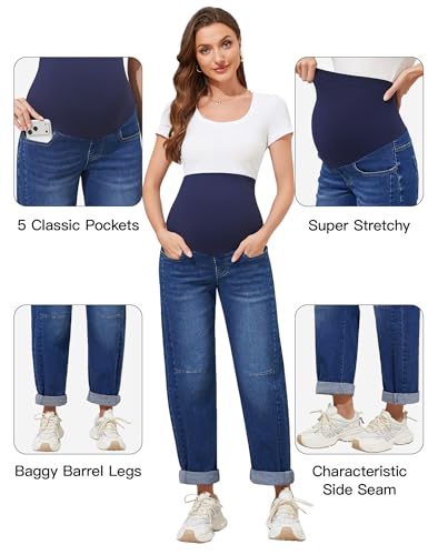 Image of PACBREEZE Women's Maternity Jeans Over Belly Skinny Stretchy Denim Pants Comfy Slim Pregnancy Pants