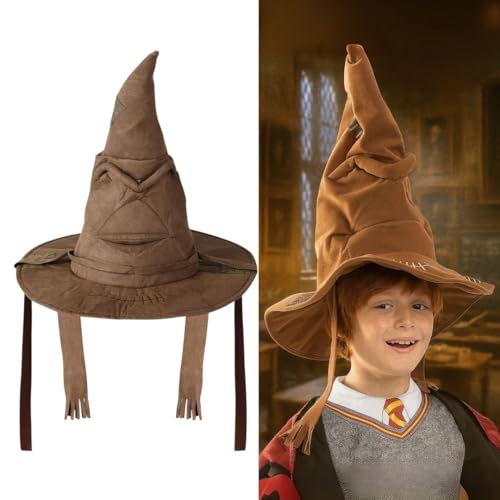 Image of Wanna Party Harry The Magician Sorting Hat Costume Accessory - Faux Suede, Adjustable, Wired Rim Hat, Patches & Straps for all Harry The Magician Fans
