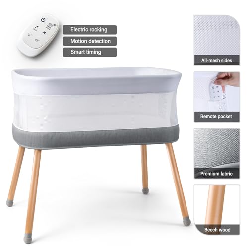 Image of VaVaSoo Rocking Baby Bassinet,Electric Auto Rocking Bassinet,Light Grey