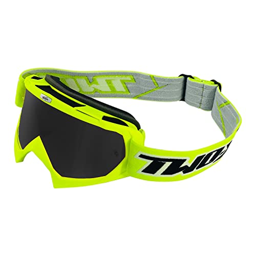 TWO-X Lunettes cross - Lunettes de motocross avec verre noir teinté - Lunettes moto anti-rayures - Enduro & Downhill - Modèle Race - Jaune fluo