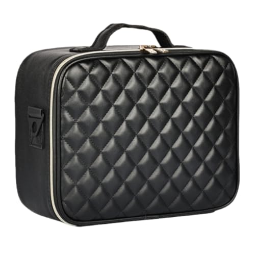 KCNN 鏡付きコスメボックス 大容量 コスメ収納 メイクボックス 持ち運び メイクポーチ プロ用 化粧品収納ボックス プロ仕様メイクボックス 化粧ポーチ PUレザー防水 自立式 置き方調整可能 美容師 通勤 出張 旅行 外出用 (ブラック)