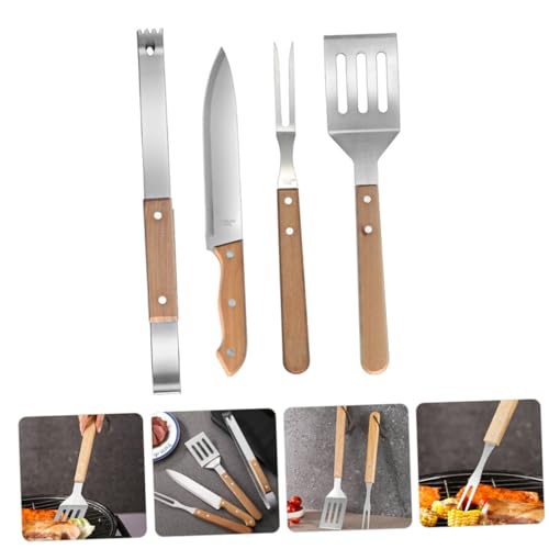 Set de herramientas parrilleras OSALADI acero y madera miniatura 4