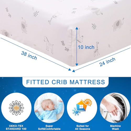 Wowelife Mini Crib Bedding Set Grey, 3 Piece Elephant, Giraffe, Zebra Breathable Polyester Crib Bedding Set with Comforter, Fitted Sheet and Skirt for Mini Crib - Image 5