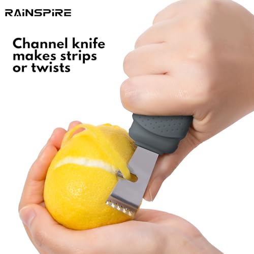 Image of Rainspire Lemon Zester Tool with Channel Knife, Stainless Steel Citrus Zester Tool, Lemon Peeler, Zesters for Kitchen, Ultra Sharp 2-in-1 Tool Easily Creates Citrus Zest, Grey