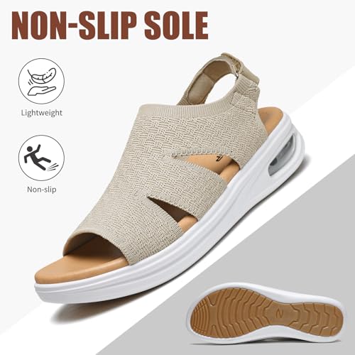 Image of ziitop Walking Sandals Women Orthopedic Sandals for Women Comfortable Arch Support Orthotic Platform Wedge Shoes Air Cushion Adjustable Strap Comfort Shoes for Summer Travel Beach Party Shopping Work