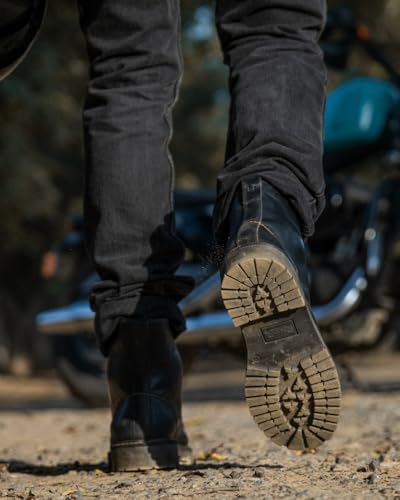 Image of Trip Machine Company Premium Leather Men's Motorcycle Riding Boots - Moc-Toe | 3 Point Protection | Ankle, Toe & Heal Protectors | CE Certified | Light Weight | Anti Slip Sole | Lifestyle Boots