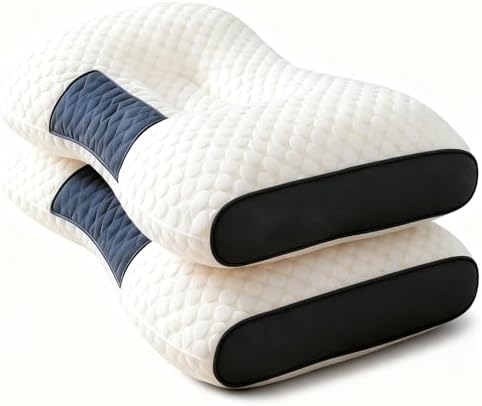 Almohada Cervicales y Cuello - 2Pcs Almohada Ergonómica para Masaje de Ayuda para Dormir, Adecuada para Todas Las Posturas de Sueño 65×43cm